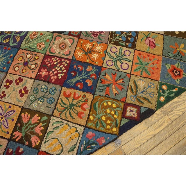 Black 1930s Multi Geometric Folk Art Antique American Hooked Rug 6' X 8'9" Woven Wool Carpet For Sale - Image 8 of 12