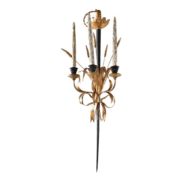 Italian Tole Sword & Wheat Wall Candle Sconce For Sale
