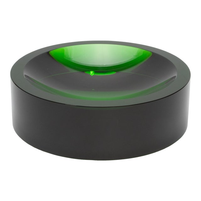 Green Crystal Convex Bowl by Ka Glass For Sale