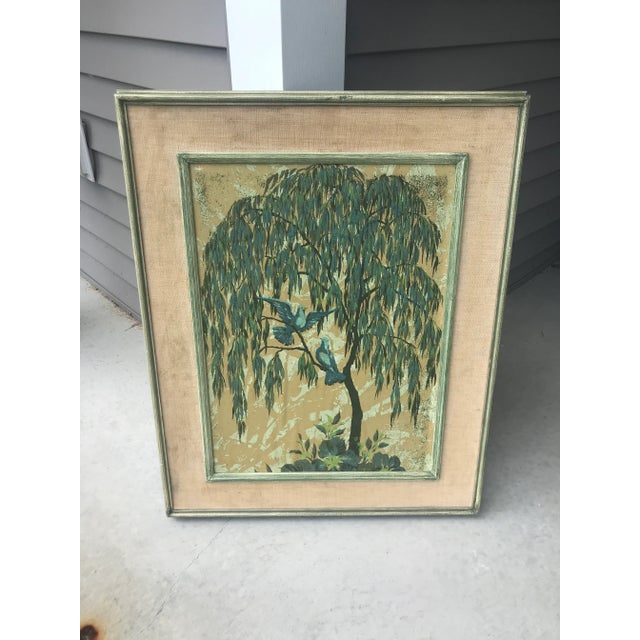 Paper Mid 20th Century Landscape Print of Birds in a Willow Tree, Framed For Sale - Image 7 of 8