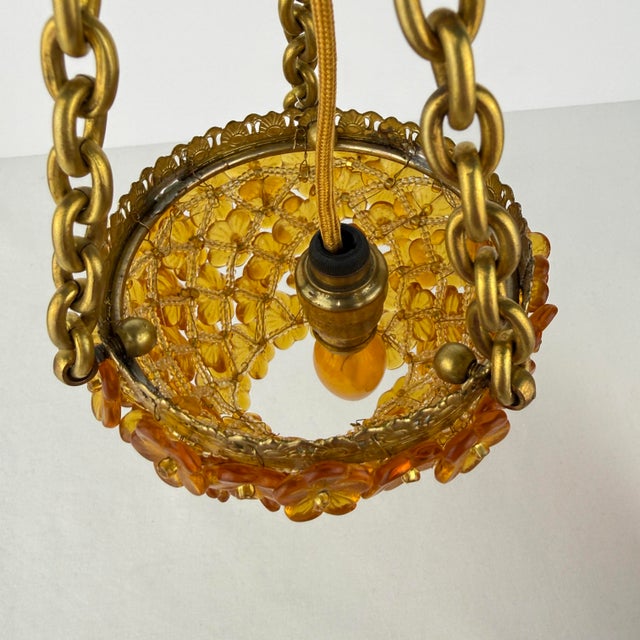 Amber Vintage Pair of Czech Amber Glass Beaded Wall Sconces For Sale - Image 8 of 12