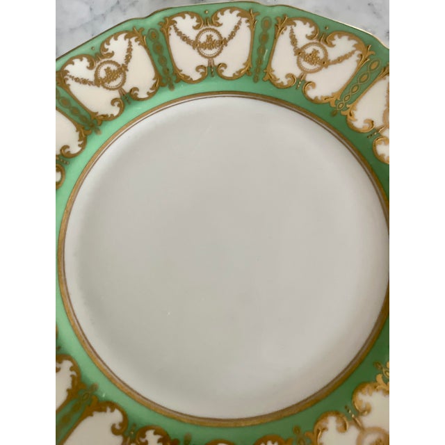 1920s Royal Doulton Sevres Green & Gold Gilt Dinner Plates - Set of 12 For Sale - Image 9 of 18