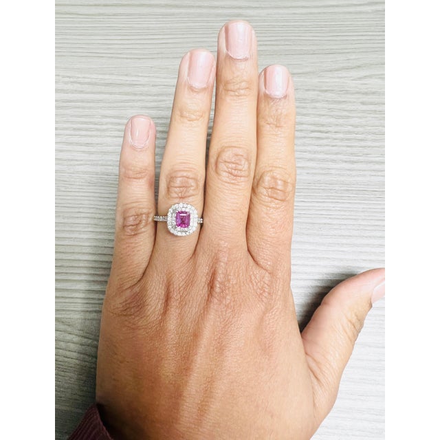 2020s Gia Certified 1.28 Natural Pink Sapphire Diamond White Gold Engagement Ring, Size 6 For Sale - Image 5 of 10