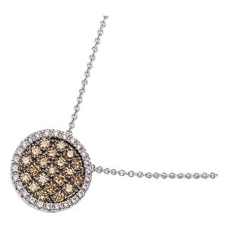 Late 20th Century 14K White Gold Champagne Diamond Filigree Slide Pendant Necklace For Sale