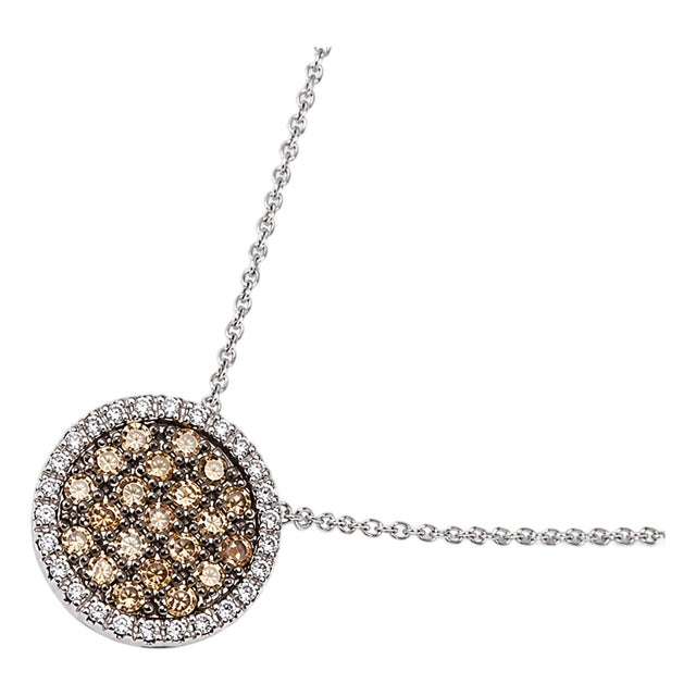 Late 20th Century 14K White Gold Champagne Diamond Filigree Slide Pendant Necklace For Sale