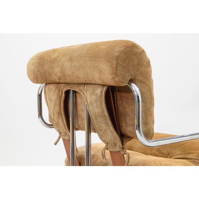 Brown Guido Faleschini for I4 Mariani Set of 4 Vintage Tan Suede Fabric Tucroma Chairs For Sale - Image 8 of 13