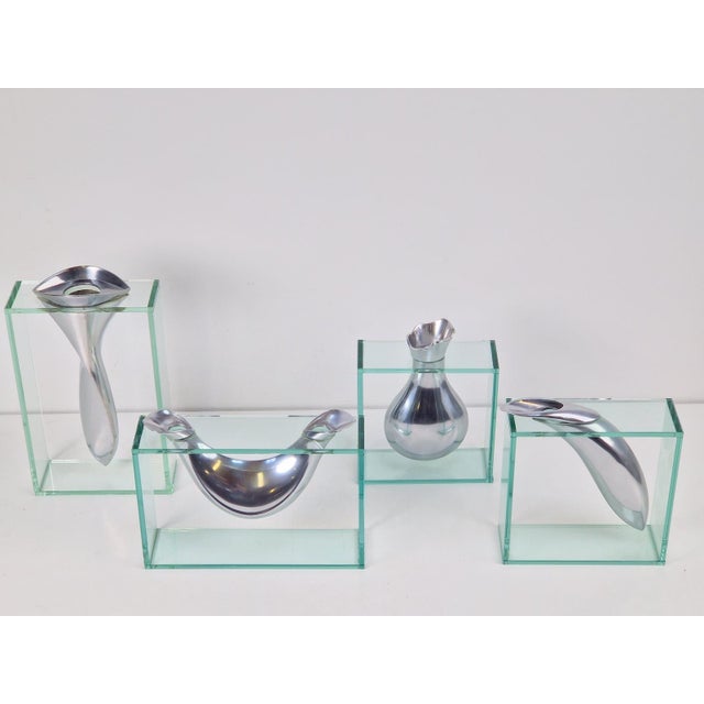 Art Vase in Aluminum and Glass attributed to Lisa Mori, Italy, 1980s, Set of 4 For Sale - Image 4 of 18
