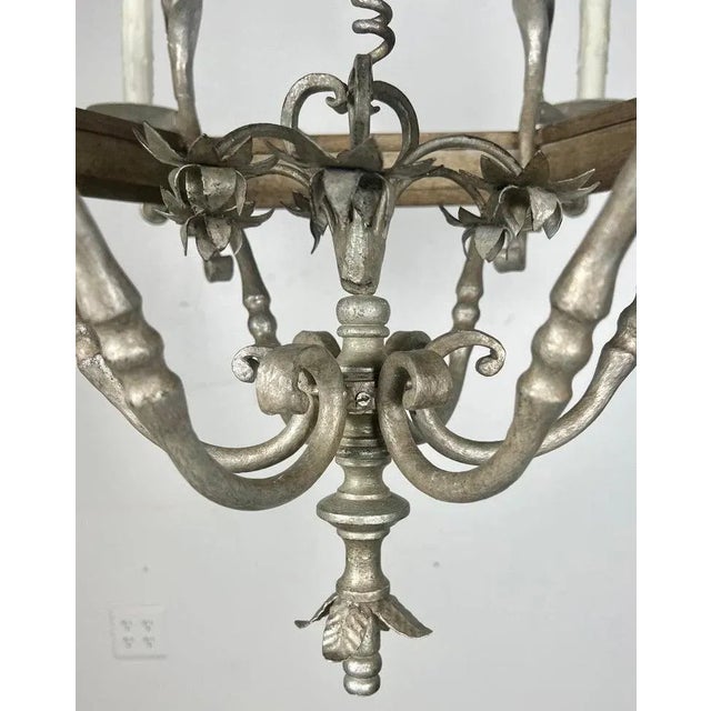 Neoclassical Monumental Two-Tiered 12-Light Silvered Chandelier W/ Crown For Sale - Image 3 of 9