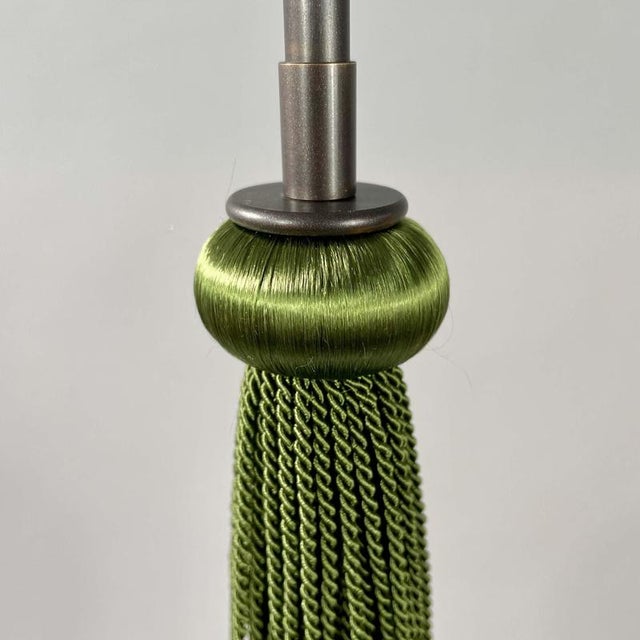 Green Opaline Glass and Burnished Brass Ball Pendants with Tassels, Germany, 1930s, Set of 2 For Sale - Image 8 of 17