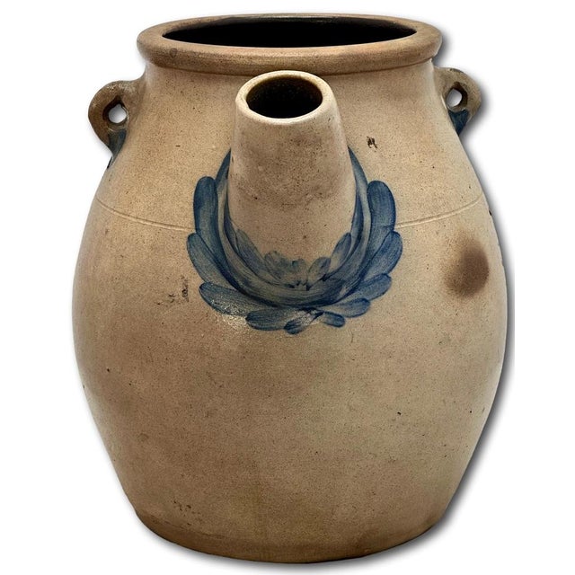 Mid 19th Century Rare Large 2 Gallon Size Antique American Blue Decorated Stoneware Batter Jug by Evan R Jones Pittston Pennsylvania 1860s For Sale - Image 5 of 18