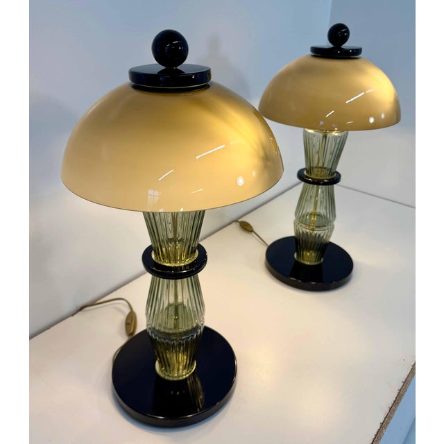 Murano Glass Table Lamps in Smoked Grey and Black Glass and Brass, 2000s, Set of 2 For Sale - Image 6 of 16