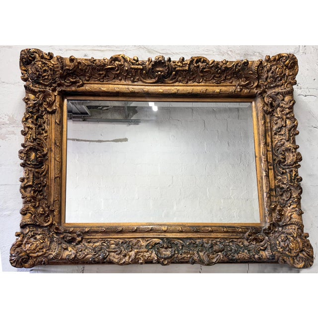Gold Late 20th Century Large Decorative Beveled Mirror For Sale - Image 8 of 11
