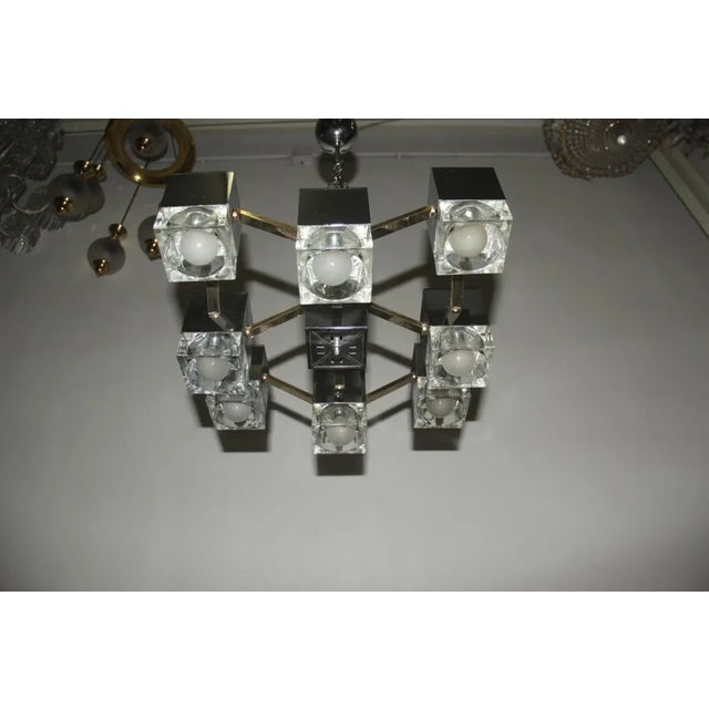 Italian Brass, Glass & Chromed Metal Cubic Chandelier by Gaetano Sciolari, 1970s For Sale - Image 11 of 14