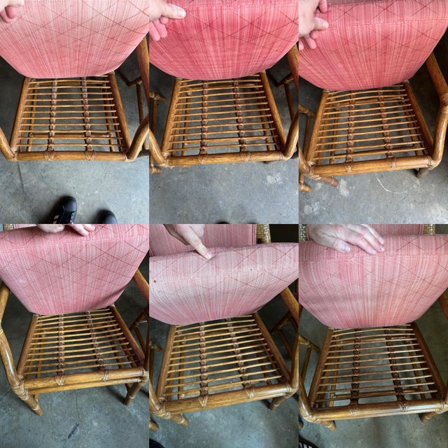 Blush 1980s McGuire All Arm Organic Modern Rattan and Leather Dining Chairs- Set of 6 For Sale - Image 8 of 12