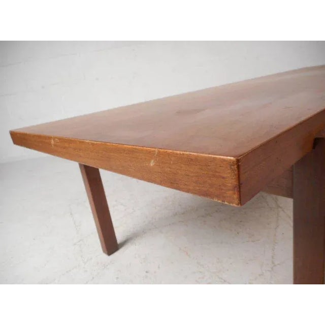 Wood Vintage Modern Walnut Coffee Table With Cane Sides For Sale - Image 7 of 9