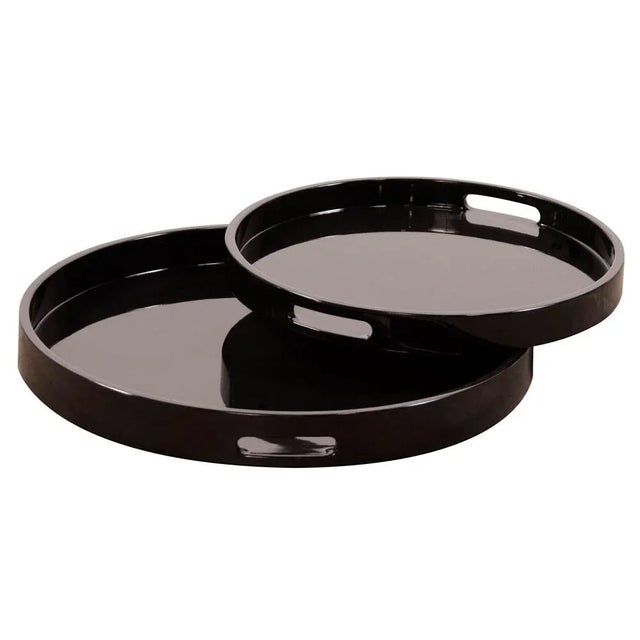 Mid-Century Modern Black Lacquered Round Trays - Set of 2 For Sale - Image 3 of 5