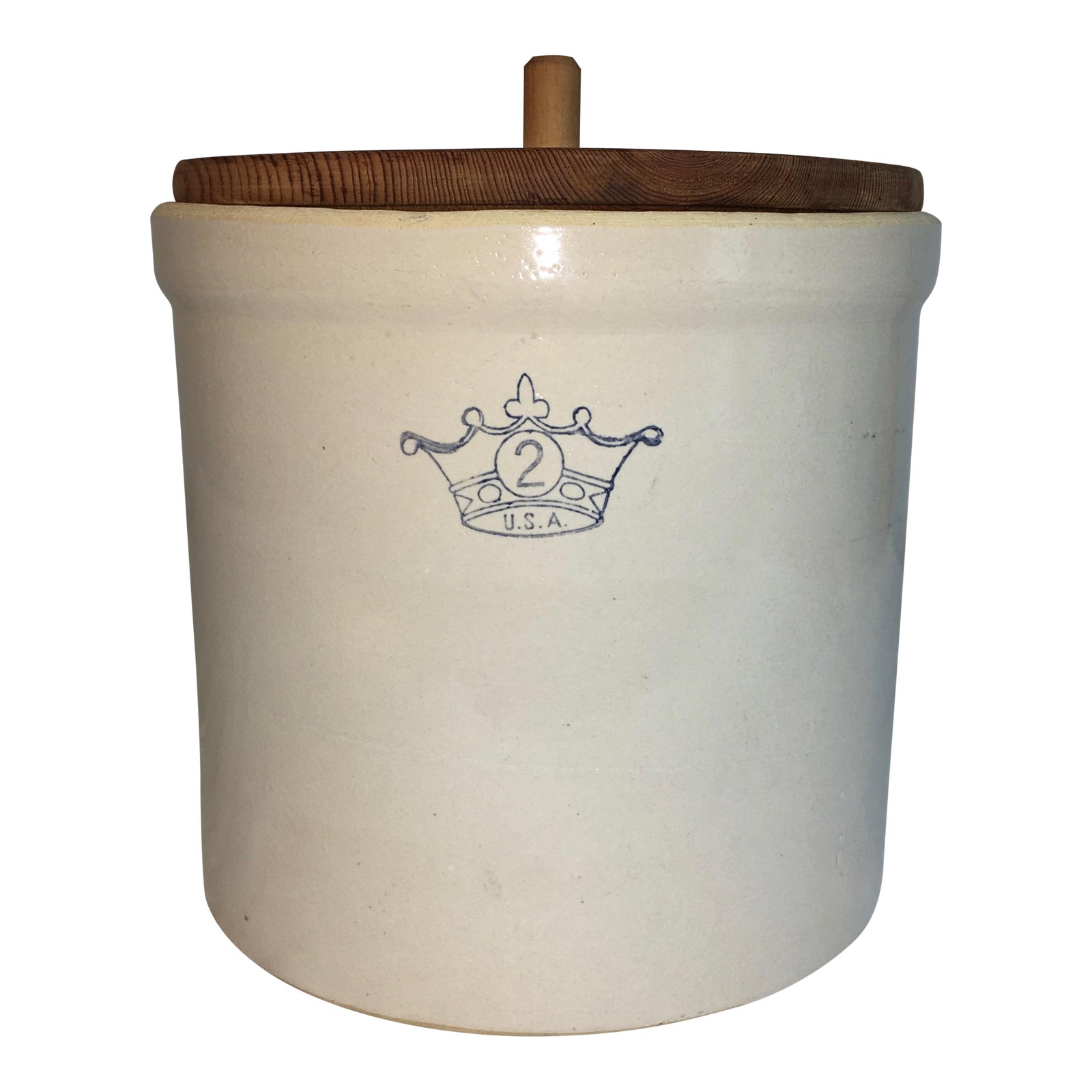 Antique Stoneware 2 Gallon Crown Crock Jar With Lid Chairish