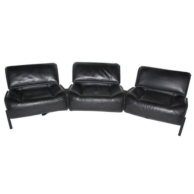 1980s Cassina Veranda Black Leather Sofa by Vico Magistretti 1st Edition For Sale - Image 5 of 8