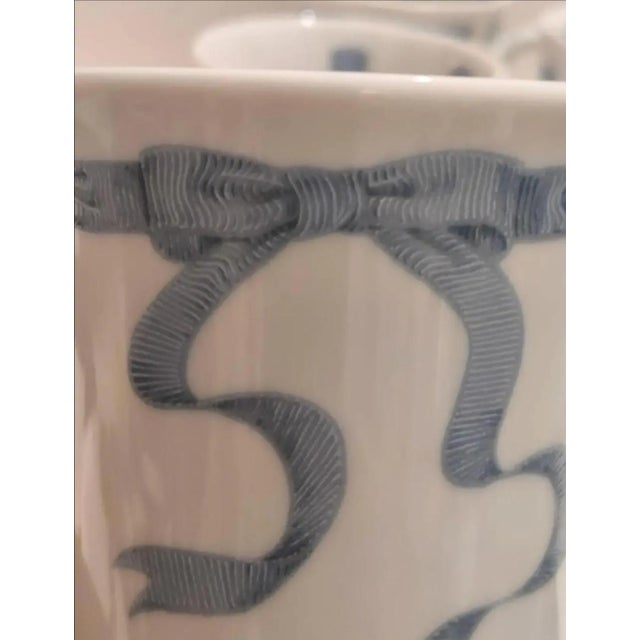 1970s Vintage Neiman Marcus Trompe l'Oeil Blue Ribbon Porcelain Mugs- Set of 4 For Sale - Image 5 of 7