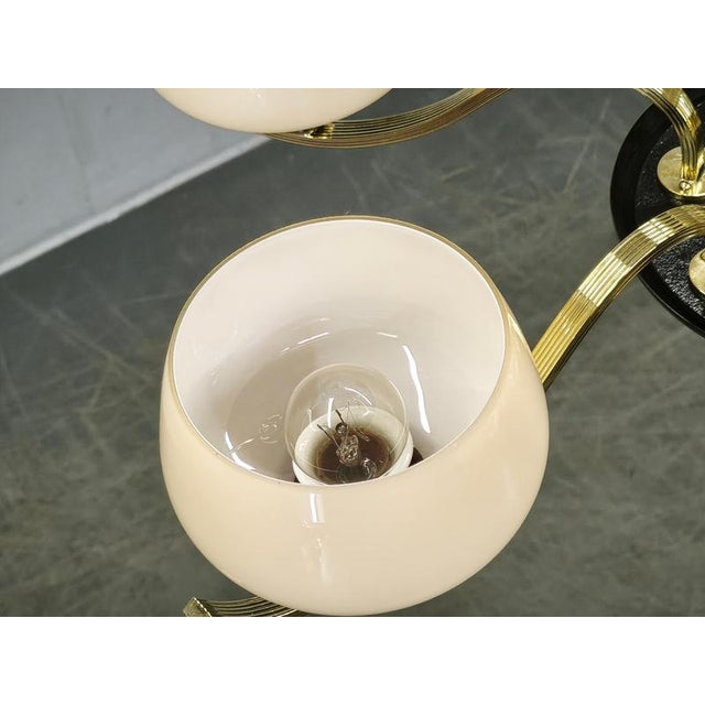 Italian Brass Chandelier with Opaline Glass Shades, 1950s For Sale - Image 4 of 17