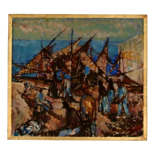 Lennart Andersson, Boats, 1959, Oil on Canvas, Framed For Sale