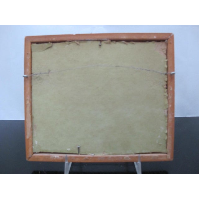 Cutest little vintage miniature oil painting on panel showing a mountain and tree landscape. Signed at lower left M...