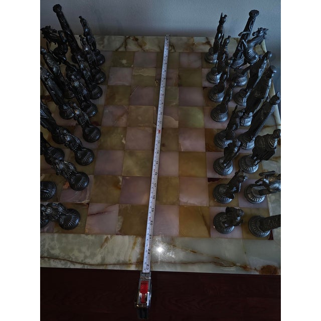 Three Piece Chess Table With Marble Top & Two 19th Century Renaissance Savonarola Chairs For Sale In Washington DC - Image 6 of 8