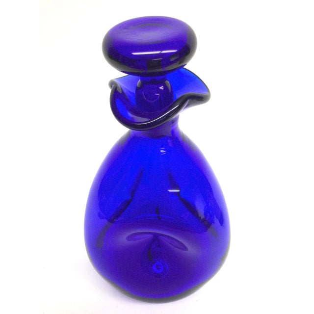 1950s 1950s Cobalt Blue Glass Hand Blown Heavy Carafe For Sale - Image 5 of 13