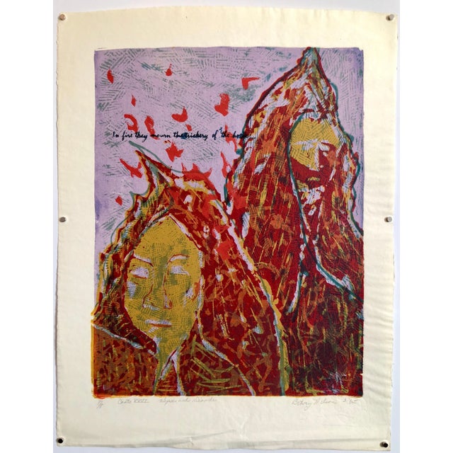 Vintage Vibrant Mod Divine Comedy Dante Inferno Virgil Woodblock Woodcut Print, c.1960-1970s For Sale In Miami - Image 6 of 6