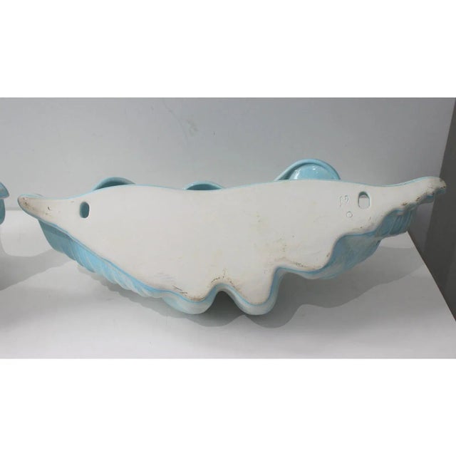 Blue Wall Pockets Clam Shell Ceramic - A Pair For Sale - Image 8 of 13
