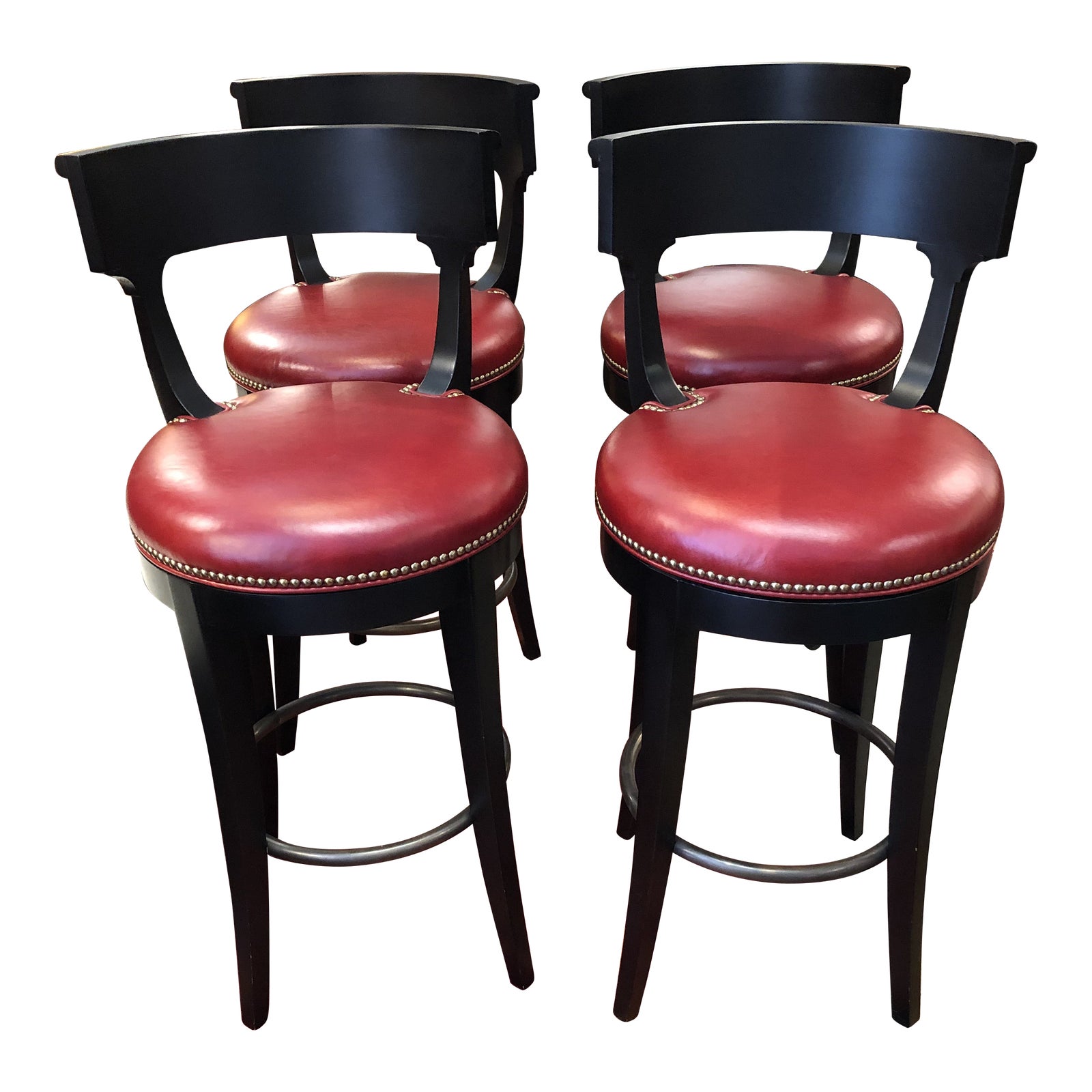 Custom Ebonized Wood & Red Leather Bar Stools Set of 4 Chairish