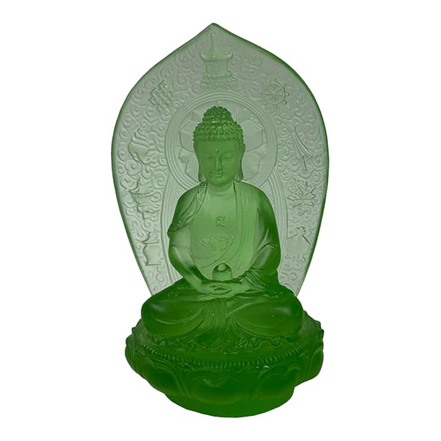 Crystal Glass Mint Green Mandala Gautama Amitabha Shakyamuni Statue For Sale