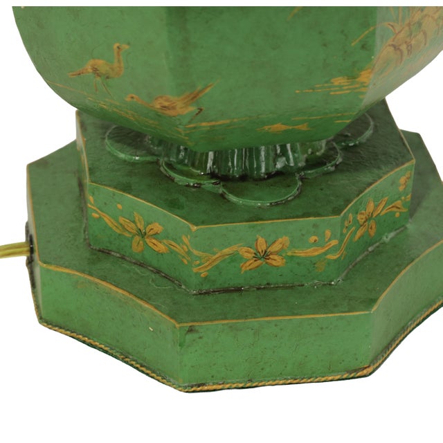 Green Vintage Handcrafted Forged Iron Green Hand-Painted Gold Chinoiserie Table Lamp. For Sale - Image 8 of 9