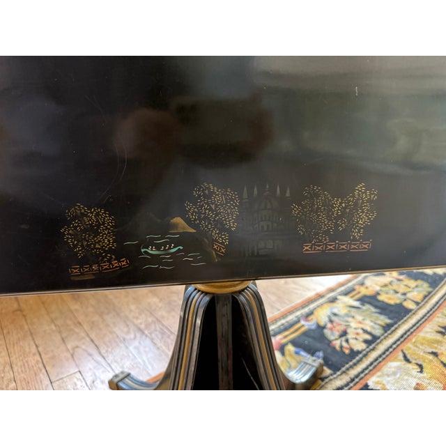 Mid 19th Century Mid-19th Century Victorian Ebonized Tilt-Top Table With Hand Painted Chinoiserie Decoration For Sale - Image 5 of 8