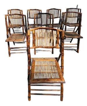 Set of Eight Vintage Folding Bamboo Chairs