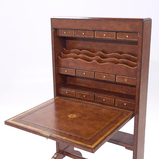 Brown Maitland Smith Leather Fold Out Secretary Desk For Sale - Image 8 of 10