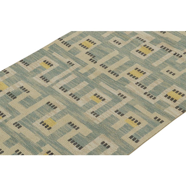 Rug & Kilim 2010s Rug & Kilim’s Scandinavian Style Rug in Blue With Beige & Gold Geometric Pattern For Sale - Image 4 of 8