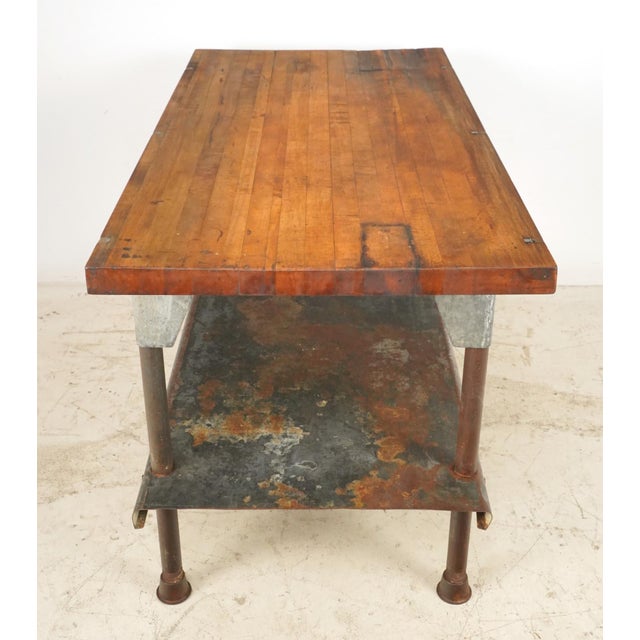 Vintage Industrial Iron Workbench With Wood Top For Sale - Image 6 of 10
