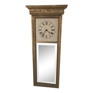 Gilt Wood Clock and Mirror Long For Sale