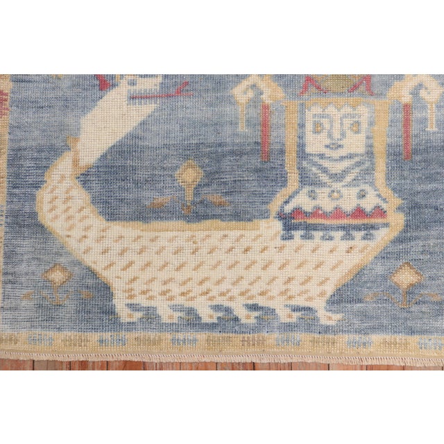 Zabihi Collection Vintage Soft Blue Pictorial Turkish Rug - 1'9" x 2'7" For Sale - Image 4 of 7