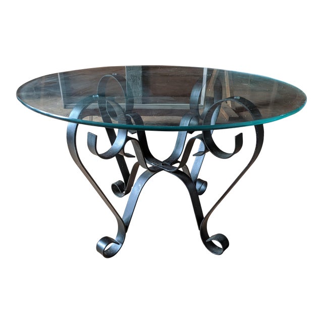 Vintage Mediterranean Style Wrought Iron Round Coffee Table Chairish