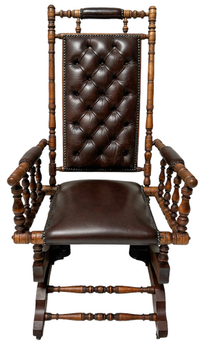 Victorian English Rocking Chair with Leather Upholstery, 1890s