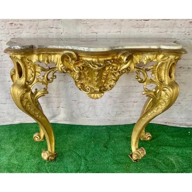 French Louis XV Style Giltwood Console Table With Marble Top For Sale - Image 16 of 18