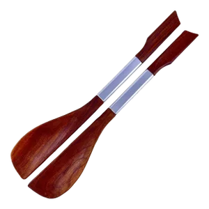 Danish Modern Teak Wood & Stainless Steel Banded Salad Servers, a Pair