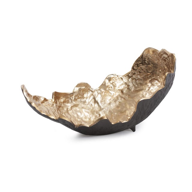 Metal Cracked Edge Ebony Tray with Gold Interior- Large For Sale - Image 7 of 9