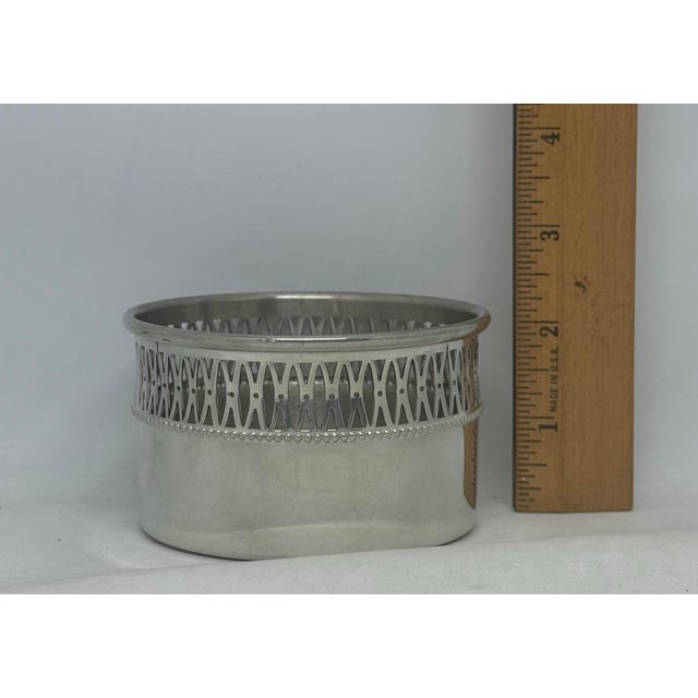 Vintage Eastern Pewter 3 3/4” Wine or Champagne Bottle Coaster Reticulated Pierced Lattice Gallery Rim For Sale - Image 9 of 11