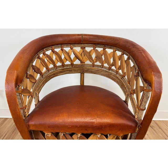 Wood Vintage Mexican Cedar Wood and Leather Equipale Chair For Sale - Image 7 of 10
