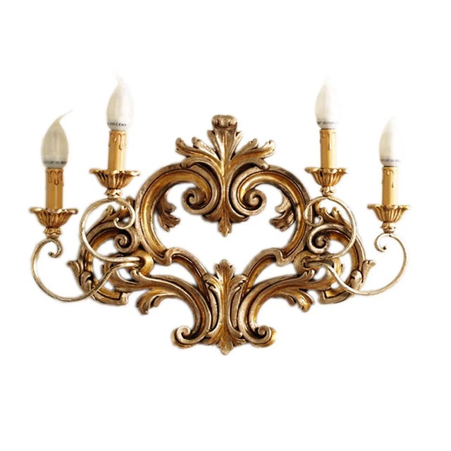 Baroque Carved and Gilded Wood Ornamental Sconces from Testolini & Salviati, 1890s, Set of 2 For Sale - Image 3 of 7