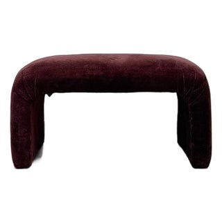 Mid 20th Century Postmodern Burgundy/Mauve Upholstered Curved Bench Vintage Sculptural Seating For Sale