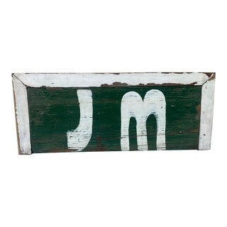 Small Hand Painted Wood "Jm" Initials Sign For Sale